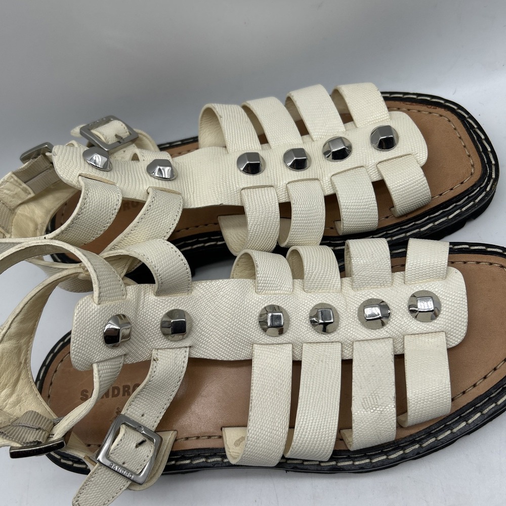 SANDRO Sandals Womens‎ 40 US 8.5 Stud Lizard Leather Gladiator RockChic - Picture 6 of 16